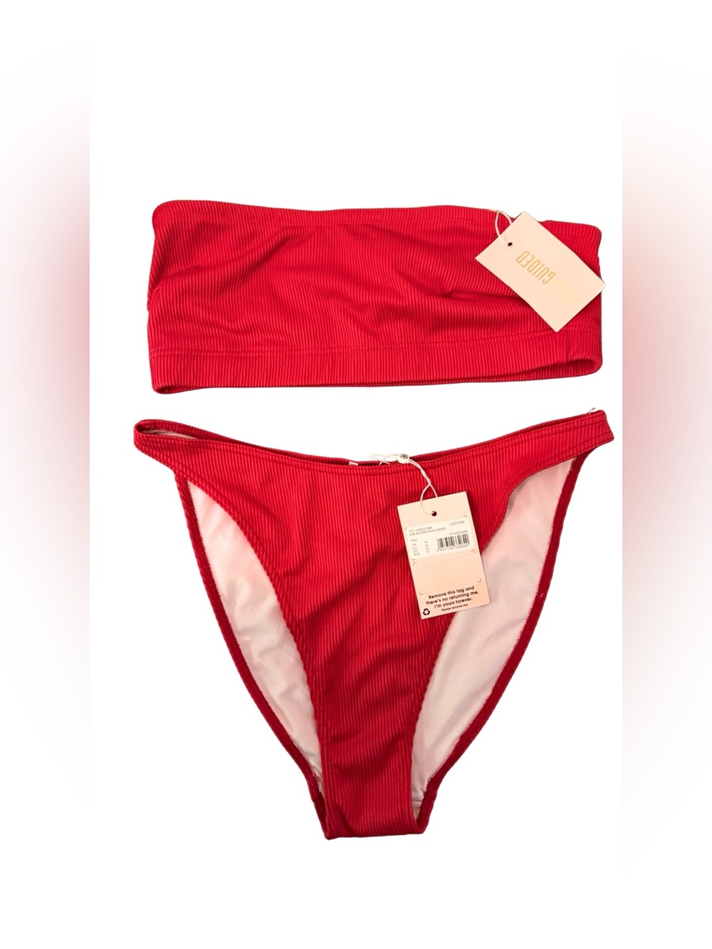 Missguided Red Ribbed Bandeau Bikini Set